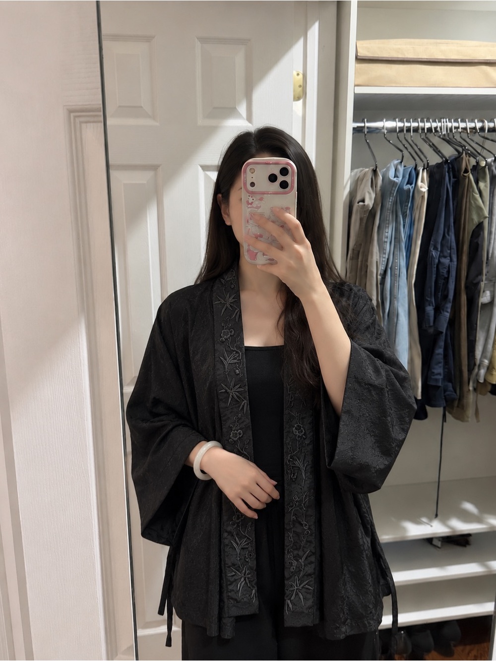 Black Embroidered Open-Front Cape Jacket